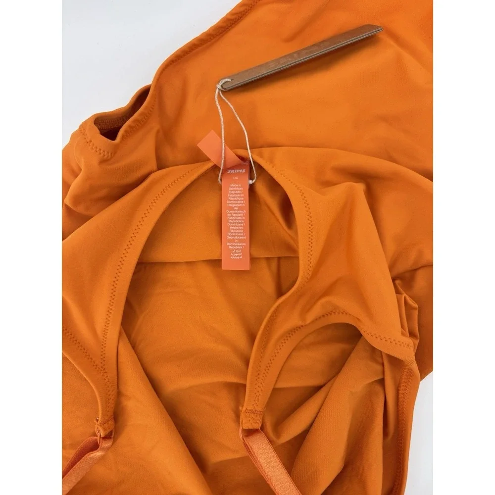 NWT SKIMS Signature Swim Scoop Neck One Piece Swimsuit Sz L Tangerine